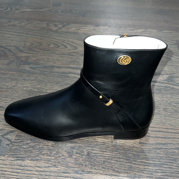 Gucci Calf Leather GG Enamel Logo Ankle Boot-Authentic-NIB - Picture 8 of 12